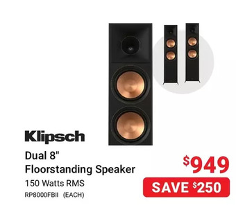 Visions Electronics Klipsch dual 8" floorstanding speaker offer