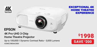 Visions Electronics Epson 4k pro-uhd 3-chip home theatre projector offer