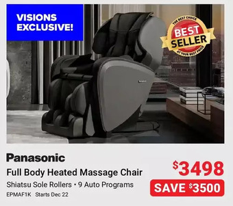 Visions Electronics Panasonic full body heated massage chair offer
