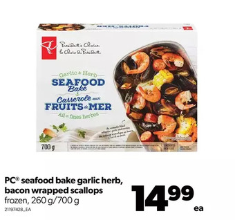 Real Canadian Superstore Pc seafood bake garlic herb bacon wrapped scallops offer