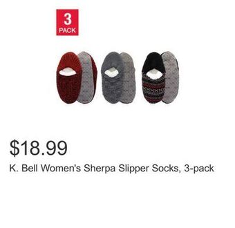 Costco K. bell women's sherpa slipper socks, 3-pack offer