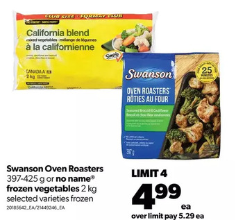 Real Canadian Superstore Swanson oven roasters or no name frozen vegetables offer