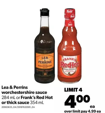 Real Canadian Superstore Lea & perrins worchestershire sauce or frank's red hot or thick sauce offer