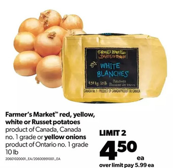 Real Canadian Superstore Farmer's market red, yellow, white or russet potatoes or yellow onions offer