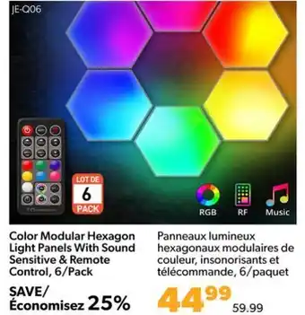 Shopper+ Color modular hexagon light panels with sound sensitive & remote control, 6/pack offer