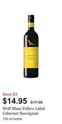 LCBO Wolf blass yellow label cabernet sauvignon offer