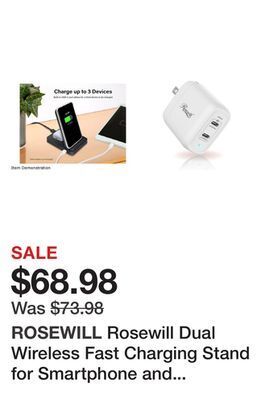 Newegg Rosewill dual wireless fast charging stand for smartphone and wireless earbuds case charge 3 devices simultaneously 5w/7.5w/1 offer