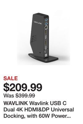 Newegg Wavlink usb c dual 4k hdmi&dp universal docking, with 60w power delivery, dual 4k@60hz, single 5k@60hz displaylink dock 2 x h offer