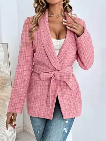 SheIn Plaid print shawl collar belted overcoat offer
