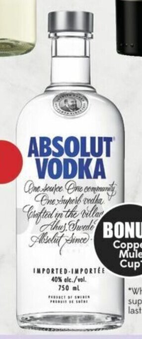 Sobeys Absolut Vodka 750ml offer