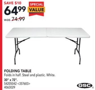 Lowe's Gsc folding table 30" x 72" offer