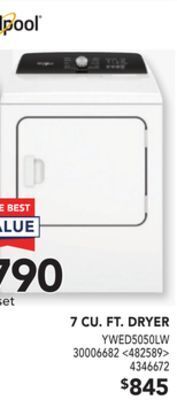 Lowe's Whirlpool 7 cu. ft. dryer offer
