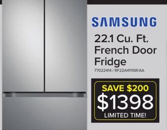 Leon's Samsung stainless steel french door refrigerator (22.1 cu.ft.) - rf22a4111sr/aa offer