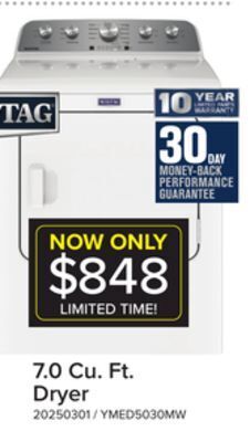 Leon's Maytag white electric dryer with extra power (7.0 cu. ft.) - ymed5030mw offer