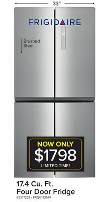 Leon's Frigidaire brushed steel 4 door refrigerator (17.4 cu. ft) - frqg1721av offer