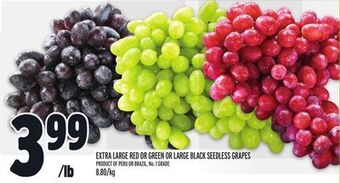 Metro Extra large red or green or large black seedless grapes offer