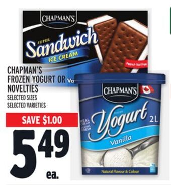 Metro Chapman's frozen yogurt or novelties offer