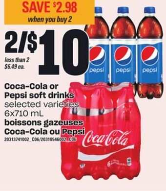 Independent Grocer Coca-cola or pepsi soft drinks, 6x710 ml offer