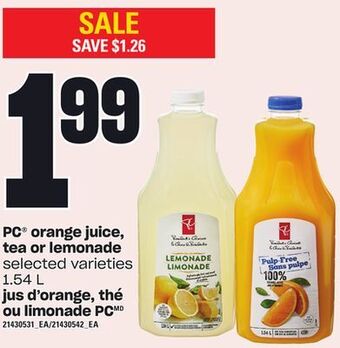 Independent Grocer Pc® orange juice, tea or lemonade, 1.54 l offer