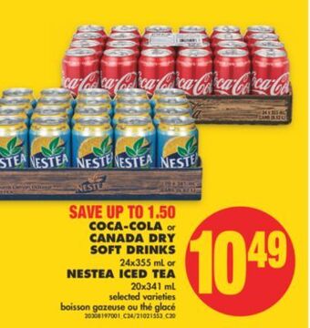 No Frills Coca-cola or canada dry soft drinks, 24x355 ml or nestea iced tea, 20x341 ml offer