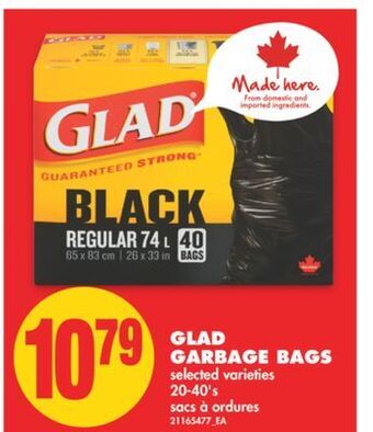 No Frills Glad garbage bags, 20-40's offer