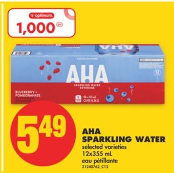 No Frills Aha sparkling water, 12x355 ml offer