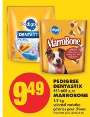 No Frills Pedigree dentastix, 553-608 g or marrobone, 1.9 kg offer