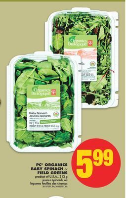 No Frills Pc® organics baby spinach or field greens, 312 g offer