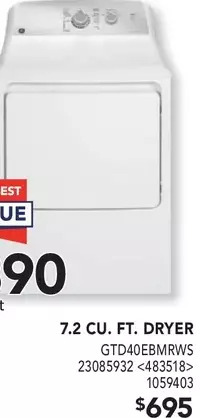 Lowe's Ge appliances 7.2 cu.ft. dryer offer