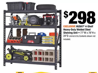 Home Depot Husky 4-shelf heavy-duty welded steel shelving unit offer