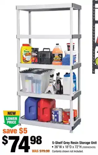 Home Depot 5-shelf grey resin storage unit offer