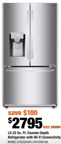 Home Depot Lg 22 cu. ft. counter-depth refrigerator with wi-fi connectivity offer
