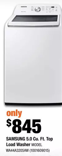 Home Depot Samsung 5.0 cu. ft. top load washer offer