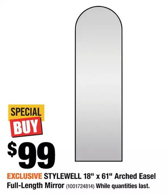 Home Depot Stylewell 18" x 61" arched easel full-length mirror offer