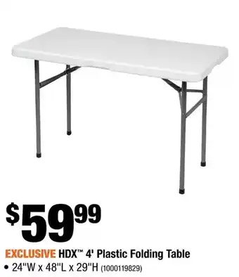 Home Depot Hdx 4' plastic folding table offer
