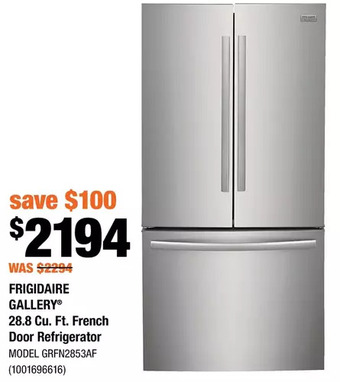 Home Depot Frigidaire gallery 28.8 cu. ft. french door refrigerator offer
