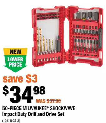 Home Depot 50-piece milwaukee shockwave impact duty drill and drive set offer