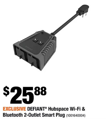 Home Depot Defiant hubspace wi-fi & bluetooth 2-outlet smart plug offer