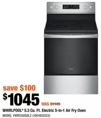 Home Depot Whirlpool 5.3 cu. ft. electric 5-in-1 air fry oven offer