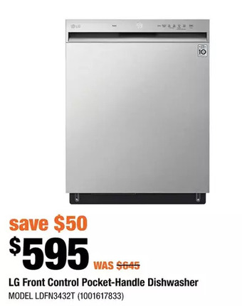 Home Depot Lg front control pocket-handle dishwasher offer