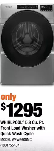 Home Depot Whirlpool 5.8 cu. ft. front load washer with quick wash cycle offer