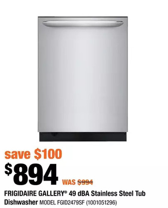 Home Depot Frigidaire gallery 49 dba stainless steel tub dishwasher offer