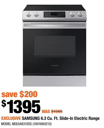 Home Depot Samsung 6.3 cu. ft. slide-in electric range offer