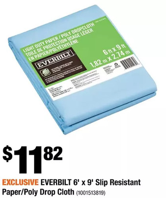 Home Depot Everbilt 6' x 9' slip resistant paper/poly drop cloth offer
