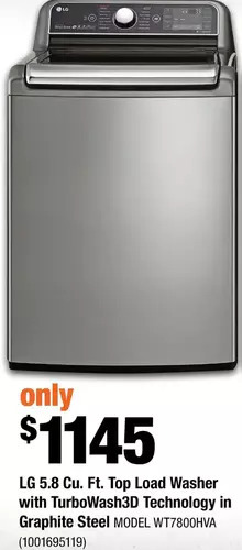 Home Depot Lg 5.8 cu. ft. top load washer with turbowash3d technology in graphite steel offer
