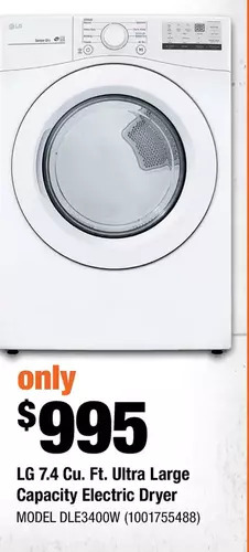Home Depot Lg 7.4 cu. ft. ultra large capacity electric dryer offer