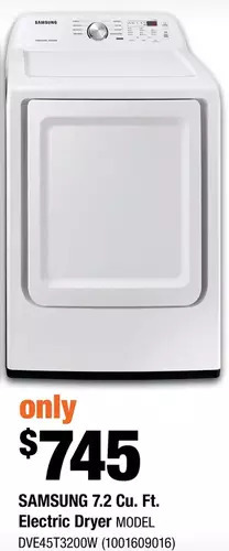 Home Depot Samsung 7.2 cu. ft. electric dryer offer