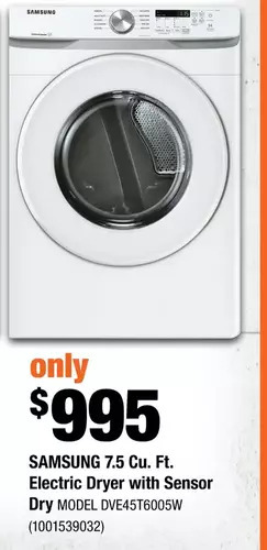 Home Depot Samsung 7.5 cu. ft. electric dryer with sensor dry offer