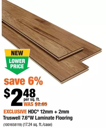 Home Depot Hdc 12mm + 2mm truswell 7.6"w laminate flooring offer