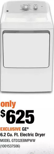 Home Depot Ge 6.2 cu. ft. electric dryer offer